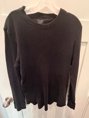 Gap Black Waffle Knit Thermal Shirt Large Tall Long Sleeve Cotton